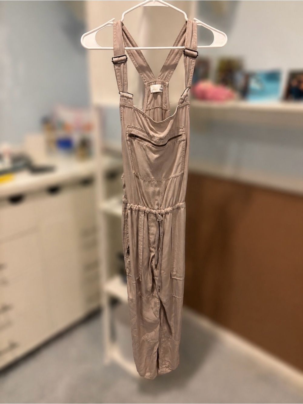 Free People Taupe Drapey Wide-Leg Jumpsuit with Adjustable Straps